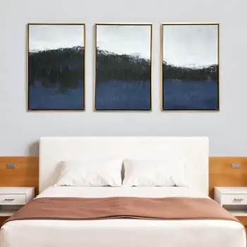 Set Of Three Sapphire Abstract Gold Floater Frame Wall Art