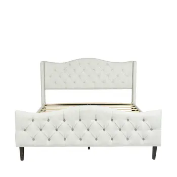 Beige Tufted Upholstery King Bed Frame