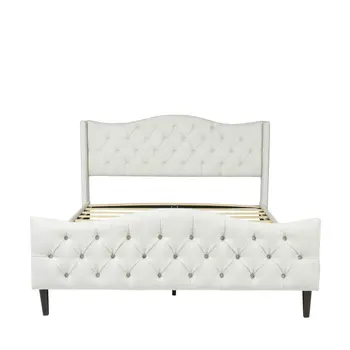 Beige Tufted Upholstery King Bed Frame