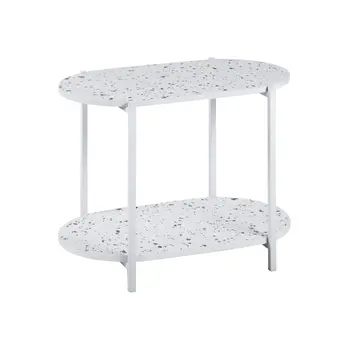 19" White And Gray Faux Terrazzo and Metal Oval End Table With Shelf