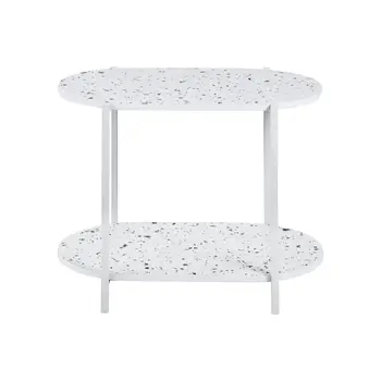 19" White And Gray Faux Terrazzo and Metal Oval End Table With Shelf