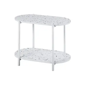 19" White And Gray Faux Terrazzo and Metal Oval End Table With Shelf