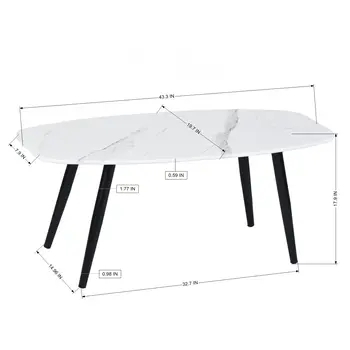 43" White and Black Faux Marble And Steel Coffee Table