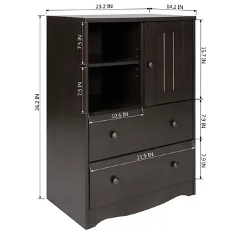 36" Dark Brown Wood Accent Cabinet With Single Door And Two Drawers