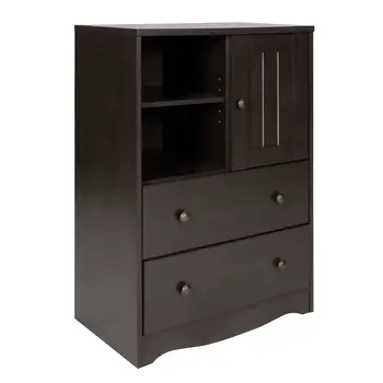36" Dark Brown Wood Accent Cabinet With Single Door And Two Drawers