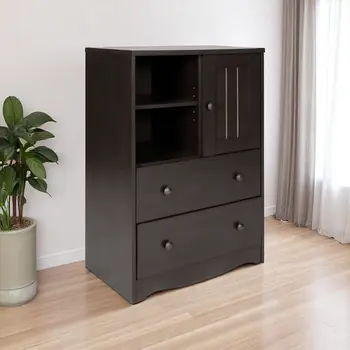 36" Dark Brown Wood Accent Cabinet With Single Door And Two Drawers