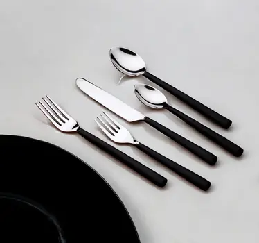 Matte Black Stainless Steel Five Piece Hand Forged Place Setting