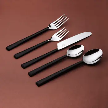 Matte Black Stainless Steel Five Piece Hand Forged Place Setting