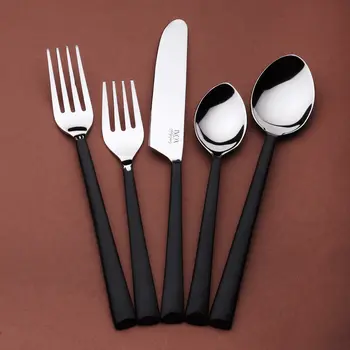 Matte Black Stainless Steel Five Piece Hand Forged Place Setting