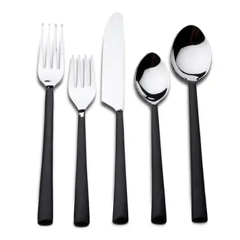 Matte Black Stainless Steel Five Piece Hand Forged Place Setting
