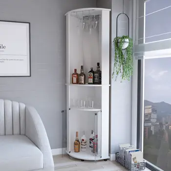 75" White Wood Corner Bar Cabinet With Three Shelves