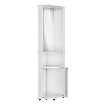75" White Wood Corner Bar Cabinet With Three Shelves
