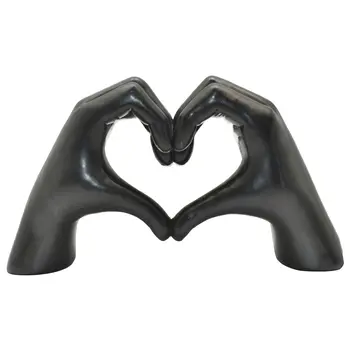 4" Black Resin Heart Hands Tabletop Sculpture