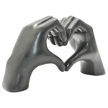 4" Black Resin Heart Hands Tabletop Sculpture