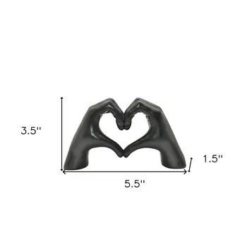 4" Black Resin Heart Hands Tabletop Sculpture