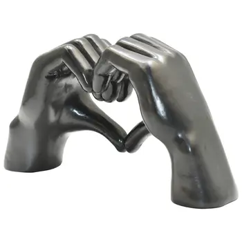 4" Black Resin Heart Hands Tabletop Sculpture