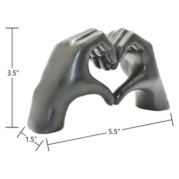 4" Black Resin Heart Hands Tabletop Sculpture