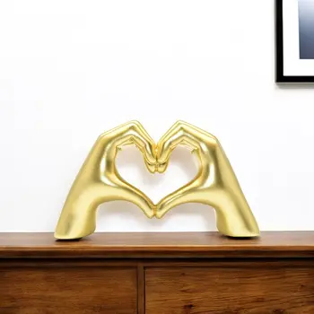 4" Gold Resin Heart Hands Tabletop Sculpture