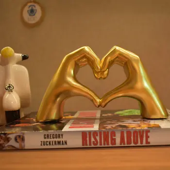 4" Gold Resin Heart Hands Tabletop Sculpture