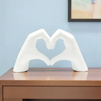 4" White Resin Heart Hands Tabletop Sculpture