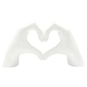 4" White Resin Heart Hands Tabletop Sculpture
