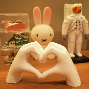 4" White Resin Heart Hands Tabletop Sculpture