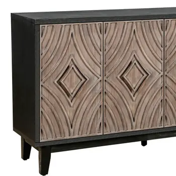 60" Charcoal and Brown Distressed Wood Sideboard with Four Doors
