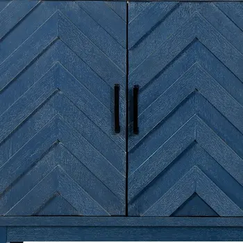 60" Blue Textural Chevron Distressed Wood Sideboard with Four Doors