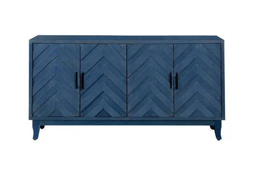 60" Blue Textural Chevron Distressed Wood Sideboard with Four Doors