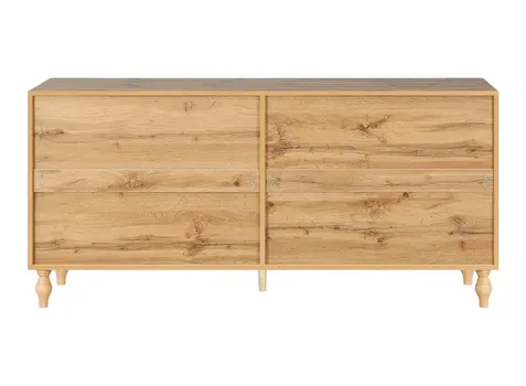 68" Natural Distressed Carved Geometric Sideboard with Four Doors