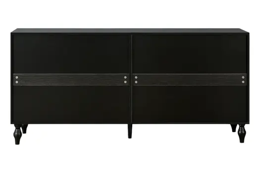 68" Black and White Distressed Carved Floral Sideboard with Four Doors