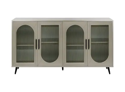 60" Gold Wood And Glass Sideboard with Four Doors