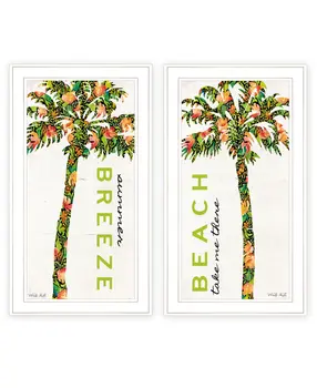 Set Of Two Summer Breeze Funky Palm Trees White Framed Wall Art