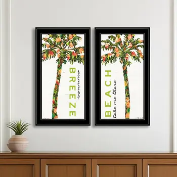 Set Of Two Summer Breeze Funky Palm Trees Black Framed Wall Art