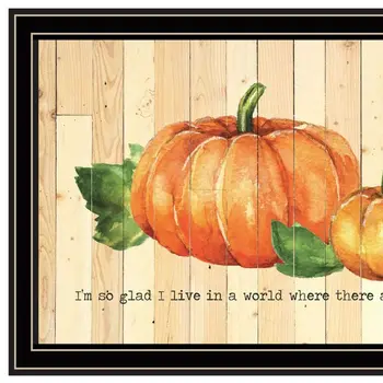 Set Of Two Happy Fall October Pumpkins Black Framed Wall Art