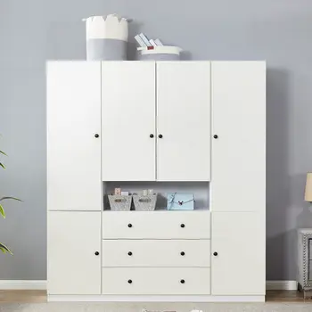 74" White Wood Six Door Three Drawer Combo Dresser