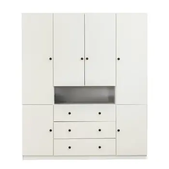 74" White Wood Six Door Three Drawer Combo Dresser