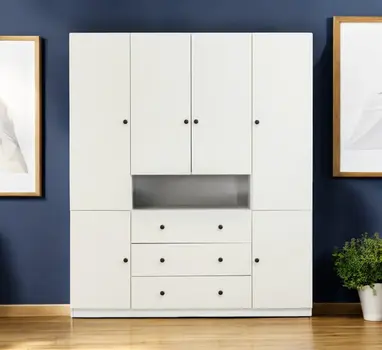 74" White Wood Six Door Three Drawer Combo Dresser