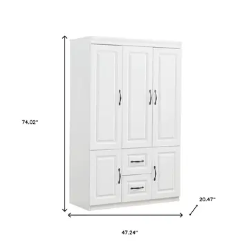 74" White Five Door Two Drawer Combo Dresser