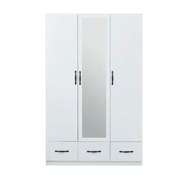 74" White Mirrored Three Door Three Drawer Combo Dresser