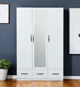 74" White Mirrored Three Door Three Drawer Combo Dresser