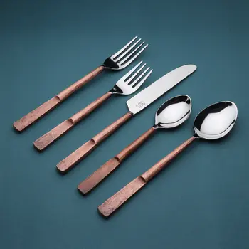Matte Copper Stainless Steel Five Piece Hand Forged Place Setting