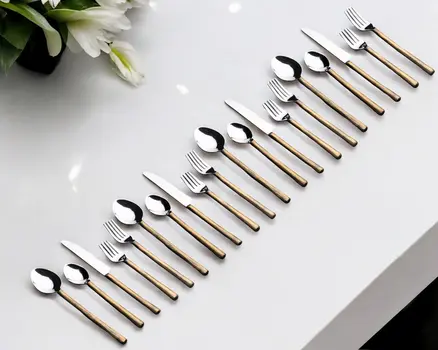 Matte Gold Stainless Steel Twenty Piece Hand Forged Flatware Set