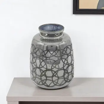 9" Dark Gray Geometric Etched Glass Table Vase