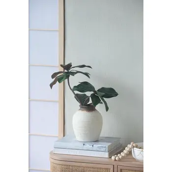 7" Ivory and Brown Ceramic Round Jug Vase