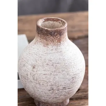8" Ivory And Brown Round Ceramic Table Vase