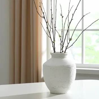 14" White Terracotta Round Jug Vase