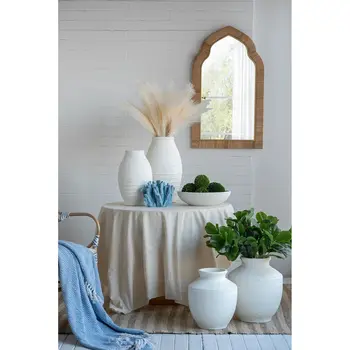14" White Terracotta Round Jug Vase