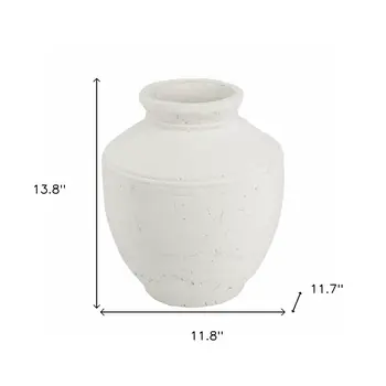 14" White Terracotta Round Jug Vase