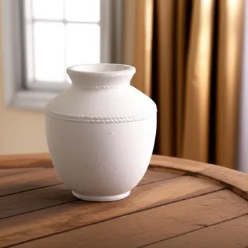 16" White Terracotta Round Jug Vase